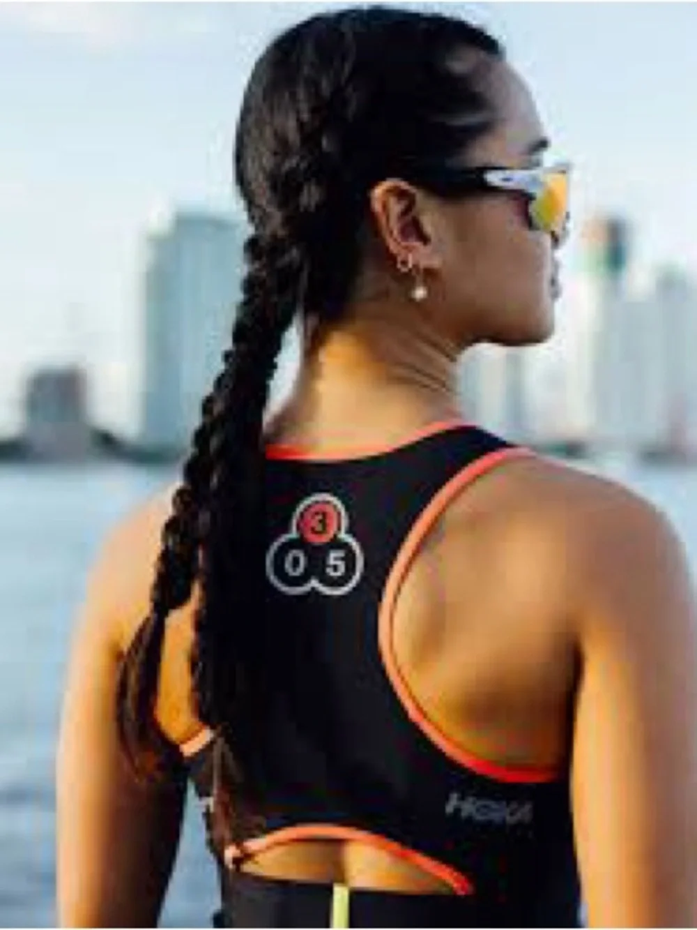 Hoka One One Black Sports Bra with Coral Trim